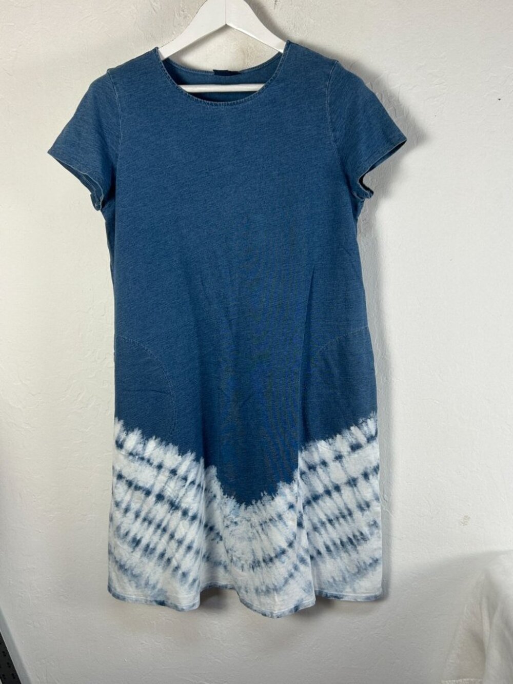 J.Jill Pure Jill Indigo Womens Tie-Dye Cotton Short Sleeve Shift Dress Medium